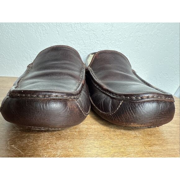 UGG Ascot Slippers Brown Leather Men's Size 9 Slip On Moc Toe Driving Heel GUC - Picture 3 of 14